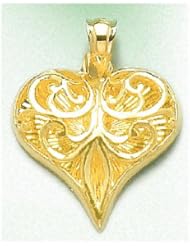 14k Gold Hearts Necklace Charm Pendant, Lace Sunburst Heart Cut-out