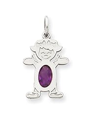 14K White Gold Girl 6x4 Oval Genuine Amethyst-Feb. Metal Wt- 0.6g