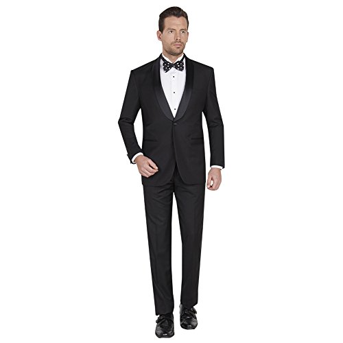 Mens Extra Slim Fit Tuxedo with Satin Shawl Collar 40L Black/Black Satan
