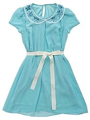 Girls Chiffon Belted Jeweled Shift  Dress With a Ribbon 