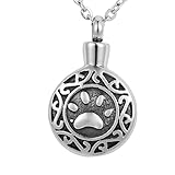VALYRIA Memorial Jewelry Pet/Dog Paw Round Urn Keepsake Cremation Ashes Necklace