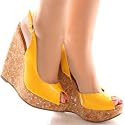Shoehorne Womens Wild Rose Julie04 Patent Yellow Slingback Cork Platform Heeled wedges avail in all sizes