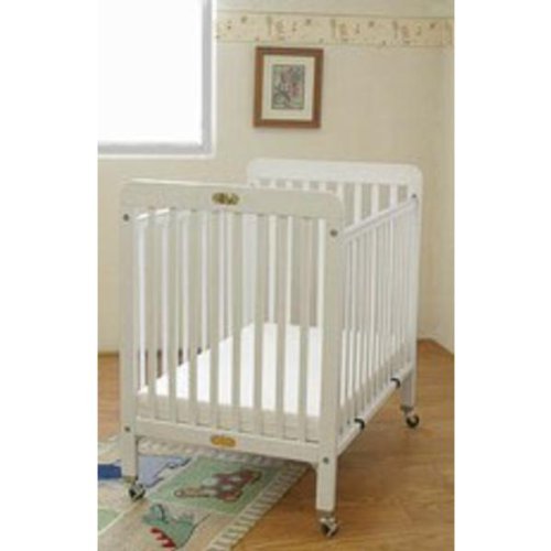 LA Baby Compact Wood Folding Crib with 3 in. Mattress - White - CW883A-W