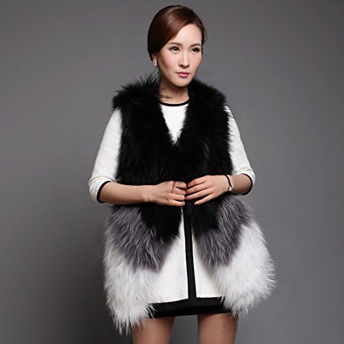 Feissi Women's Real Knitted Raccoon Fur Vest