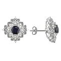 Silver Created Sapphire Earrings - Blue