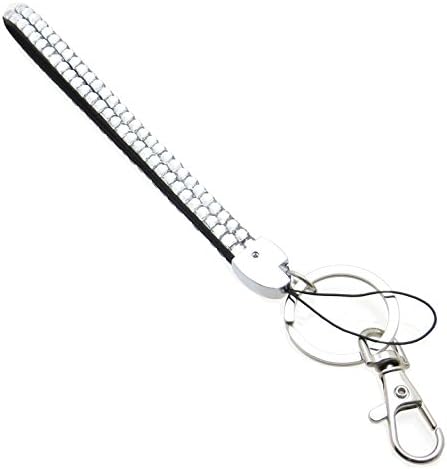 Bling Rhinestone Diamond 5" Lanyard with Keychain and Clip (Silver)