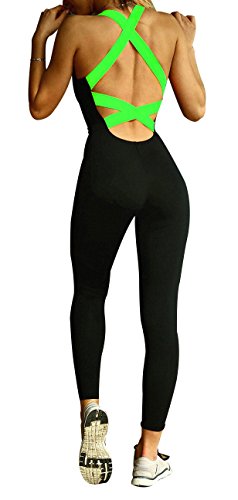 Sumtory Women's Back Crisscross Bandage Sleeveless Tight Sport Jumpsuit&Romper