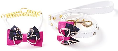 ILANA Adjustable Dog Collar and Leash Set with Fashion Bowtie, 2 Sizes, Designed for Small to Medium Size Pets