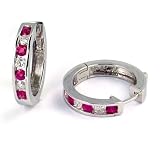 1.15 Carat Channel Set Diamond & Ruby Earrings in 14k White Gold (with Safety Lock)