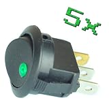 5PC New 16A 12V Round Rocker Toggle Switch Green LED SPST For All 