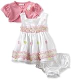 Youngland Baby-Girls Newborn Embroidered Sheer Dress, Pink/White, 3-6 Months