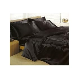 6pce Satin Black Double Duvet Cover Set (inc 1 duvet cover,1 fitted sheet,4 pillowcases)