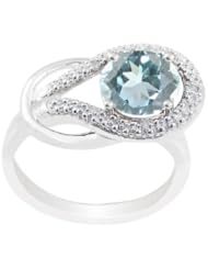 10k Gold Round Sky Blue Topaz and Diamond Ring (0.03 cttw, I Color, I2 Clarity)