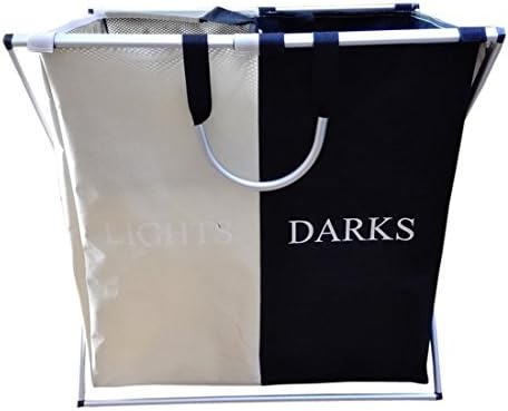 BBDI Large Capacity Foldable Laundry Sorter Double Hamper Stand Clothes Basket with Tote,23"x15"22" - Black + White