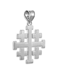 Matte Finish 14k White Gold Templar Crusaders Jerusalem Cross Pendant
