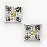 Solid 14K White Gold Micro Pave .33 Carat Checkerboard Genuine Diamond Earrings