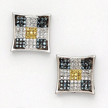 Solid 14K White Gold Micro Pave .33 Carat Checkerboard Genuine Diamond Earrings