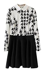Fall Winter Long Sleeves Houndstooth Print  Dress