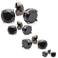 Black Stud Earrings Round Cut Earrings Sets Onyx CZ 7MM, 6MM, 5MM & 4MM Cubic Zirconia Basket Setting Mens Ladies Unisex Pushback Post Best Price