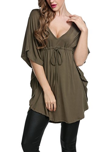 Meaneor Women's Plus Size V Neck Empire Waist Batwing Sleeve Tunic Top Blouse