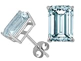 2.00 cts Genuine 7x5 Emerald Cut Aquamarine Earrings - 14kt White or Yellow Gold
