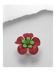 Red Flower Leather Ring In White Base