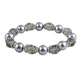 Bracelet - B165 - Faceted Glass and Glass Pearl Beads - Stretch ~ Gray