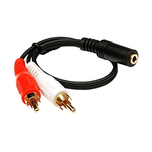 C&E 6Inch 3.5mm Stereo Female to 2 RCA Male Cable, Gold-Plated (Red & White)