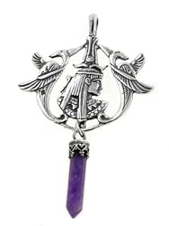 Large Sterling Silver Egyptian Nefertiti Queen Cleopatra Pendant with Genuine Amethyst Healing Crystal