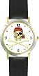 Skull with Eye Patch & Red Bandanna Hat & Crossed Bones or Cross Bones - Pirate Theme - JP - WATCHBUDDY&reg; DELUXE TWO-TONE THEME WATCH - Arabic Numbers - Black Leather Strap-Size-Large ( Men's Size or Jumbo Women's Size )