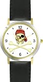 Skull with Eye Patch & Red Bandanna Hat & Crossed Bones or Cross Bones - Pirate Theme - JP - WATCHBUDDY&reg; DELUXE TWO-TONE THEME WATCH - Arabic Numbers - Black Leather Strap-Size-Large ( Men's Size or Jumbo Women's Size )