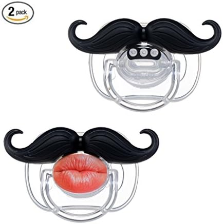 Mustache Pacifier For Newborn Baby &amp; Toddler By Wubbanub - Natural - Unique Personalized Funny Design - Ideal For Babies &amp; Infants From 0-6 To 6-18 Months Old - Set Of 2 Different Designs (Black)