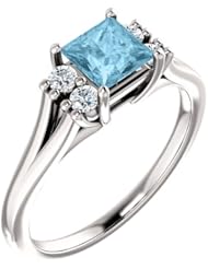 14K White Gold 5.00x5.00mm Princess Cut Aquamarine and Diamond Ring -- LIFETIME WARRANTY