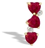 14K Yellow Gold Genuine Heart Ruby and Diamond 3-Stone Pendant