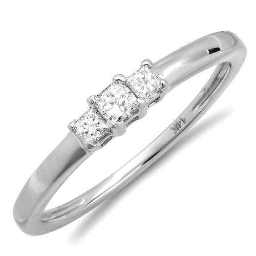 Cheap 14k White Gold Princess Diamond Ladies Bridal 3 Stone Ring Engagement 1/4 CT (0.25 cttw, F-G-H Color, SI-I Clarity)