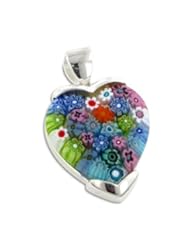 Sterling Silver Venetian Glass Millefiori Heart Pendant