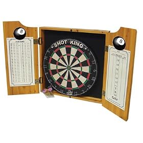 Trademark 8-Ball Rack'em dart cabinet includes Darts and Board