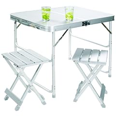 Grand Canyon Campingtisch Aluminium-KOFFERTISCH (inkl. 2 Hocker), Silber, 80x60x64