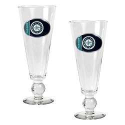 Seattle Mariners MLB 2pc Pilsner Glass Set with Baseball on stem - Oval Logo by Great American Products