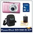 Canon PowerShot SD1300 IS Digital ELPH Camera (Pink) 4216B001, 12.1 Megapixel, 4x 28-112 mm Equivalent UA Zoom Lens, 2.7" LCD, DIGIC 4 Image Processor, 4 GB Memory Card, Camera Case, Lens Cleaning Kit