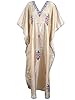 Womens Beige Silk Kaftan Kashmiri Embroidered Caftan Lounger Dress Kimono Kaftan