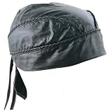 Braided Black Leather Do Rag Biker Motorcycle Skull Cap