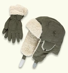 Younger Boys' Corduroy Trapper Hat & Gloves Set
