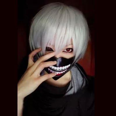 QQXCAIW Tokyo Ghouls Ken Kaneki Cosplay Wig Short Men Sliver White Wigs
