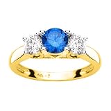 3 Diamond Anniversary Ring 1 1/2 ct. in 14K Yellow Gold with Blue Center Diamond