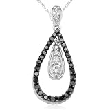 10k White Gold Black and White Diamond Pear Shaped Pendant (1/2 cttw)