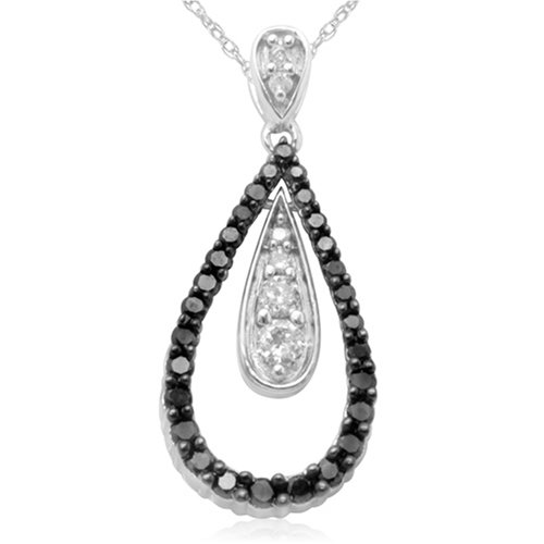 10k White Gold Black and White Diamond Pear Shaped Pendant (1/2 cttw)
