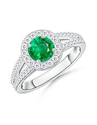 Round Emerald and Diamond Split Shank Ring