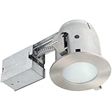 Globe Electric 90664 4 inch Recessed Lighting Kit, Bathroom, Brushed Nickel Finish with Frosted Glass, Spot Light