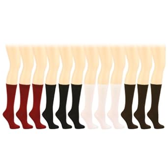 Girls Youth Knee Hi High Age 8+ Years Cotton 12 Pairs Long Solid Socks Set